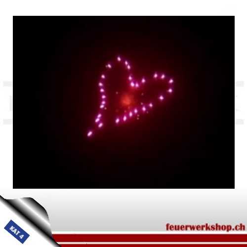 ★ Herzflimmern Kugelbombe - Kal. 100mm ★  Rotes Herz mit Verwandlung zu einem Herz aus Silberflimmersternen